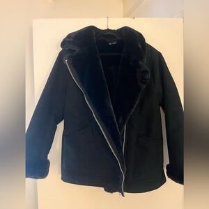 H&M fur lined oversized jacket suede